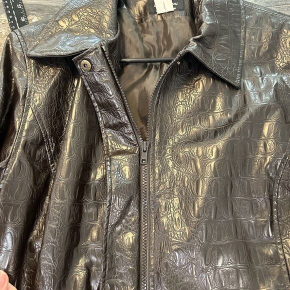 Vintage Alanni Womens Jacket XL Black Faux Leather Alligator Pockets Mob Wife - Picture 3 of 10